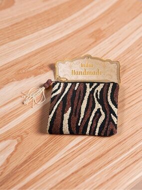 Marshalls Zebra-Print Beaded Card Holder - Brown/Black/Cream